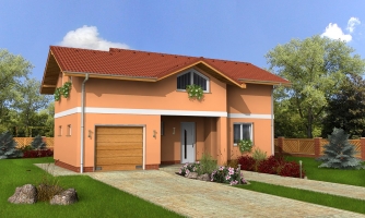 House with a large terrace upstairs and a garage.